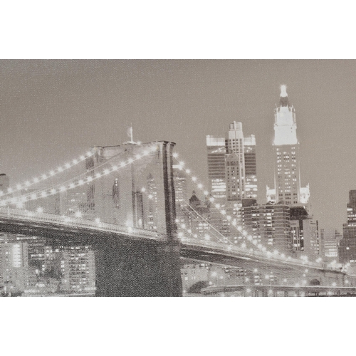 433 - A vintage IKEA light up print on canvas of the Brooklyn Bridge, New York. The rectangular canvas wit... 