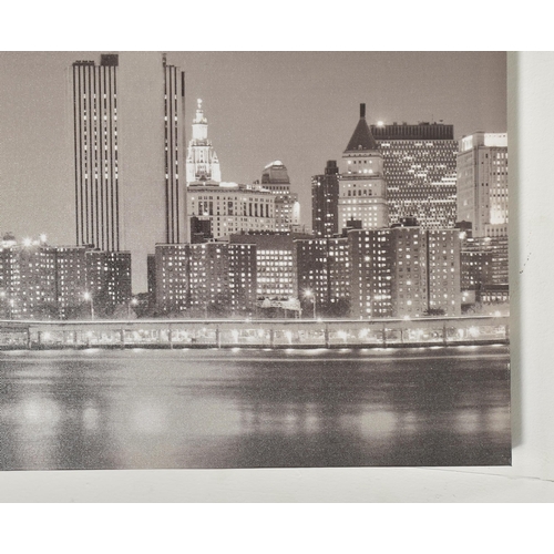 433 - A vintage IKEA light up print on canvas of the Brooklyn Bridge, New York. The rectangular canvas wit... 