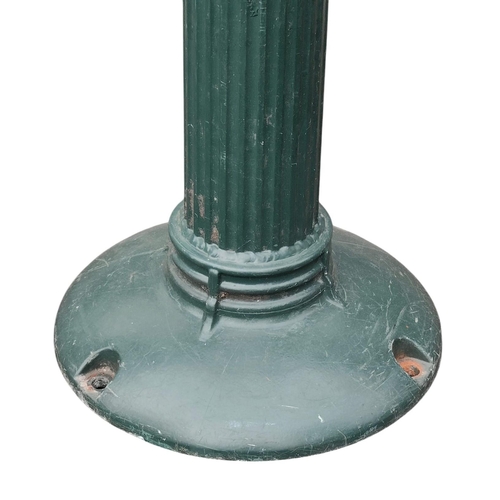 440 - A large vintage painted metal twin arm street lamp post light. The lamp post having twin curved arms... 