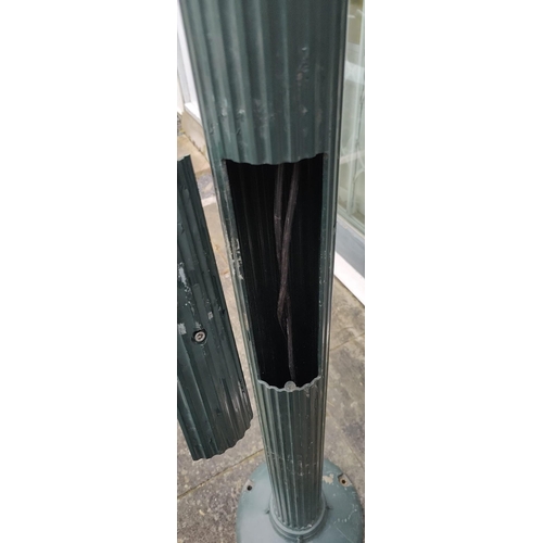 440 - A large vintage painted metal twin arm street lamp post light. The lamp post having twin curved arms... 