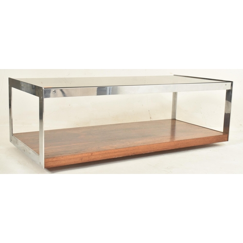 467 - Merrow Associates - a retro mid 20th century circa 1970s glass chrome & teak venereed low occasi... 