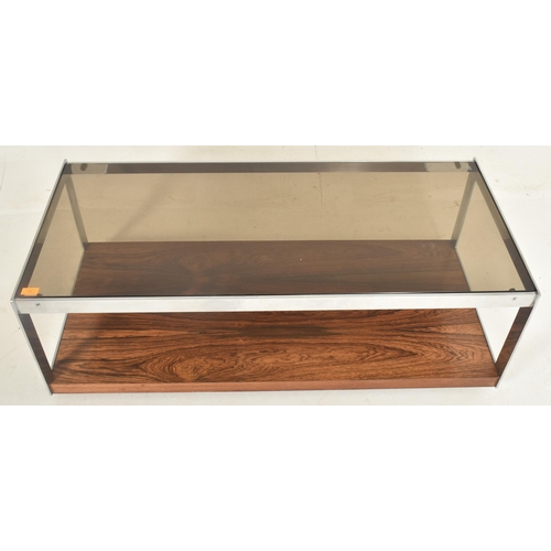 467 - Merrow Associates - a retro mid 20th century circa 1970s glass chrome & teak venereed low occasi... 