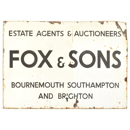 471 - A pair of vintage mid century large enamel signs for Fox & Sons. The sign with black lettering o... 