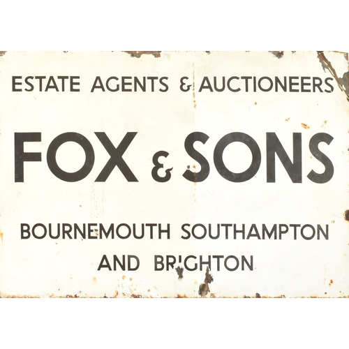 471 - A pair of vintage mid century large enamel signs for Fox & Sons. The sign with black lettering o... 