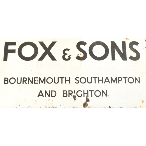 471 - A pair of vintage mid century large enamel signs for Fox & Sons. The sign with black lettering o... 