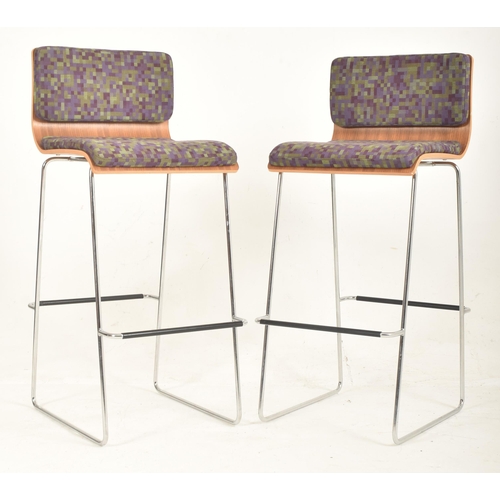 476 - Orange Box - a pair of contemporary bar / breakfast stools. Each stool having low backrests with pad... 