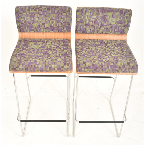 476 - Orange Box - a pair of contemporary bar / breakfast stools. Each stool having low backrests with pad... 