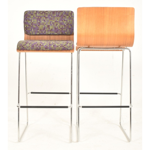 476 - Orange Box - a pair of contemporary bar / breakfast stools. Each stool having low backrests with pad... 