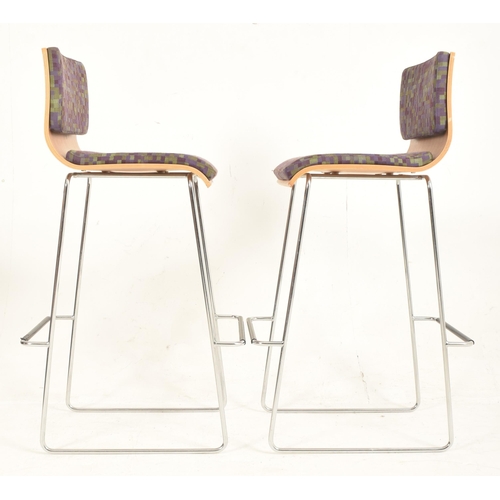 476 - Orange Box - a pair of contemporary bar / breakfast stools. Each stool having low backrests with pad... 