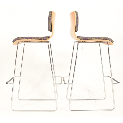 476 - Orange Box - a pair of contemporary bar / breakfast stools. Each stool having low backrests with pad... 