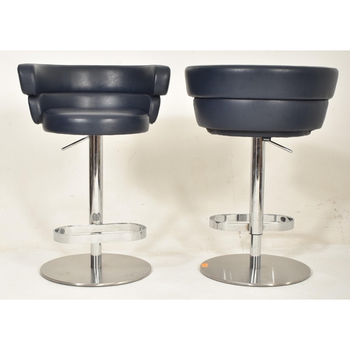 480 - Arrmet - Dam Stool - five Italian contemporary blue leather & chrome dining high stools seats. E... 