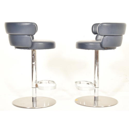 480 - Arrmet - Dam Stool - five Italian contemporary blue leather & chrome dining high stools seats. E... 