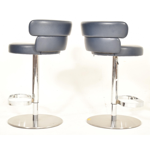 480 - Arrmet - Dam Stool - five Italian contemporary blue leather & chrome dining high stools seats. E... 