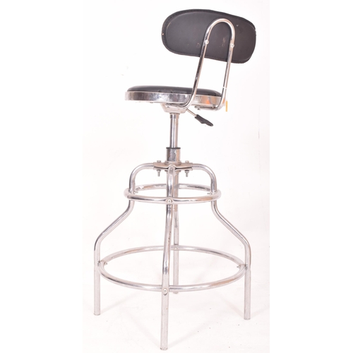 482 - A vintage mid century circa 1970s chrome & leatherette barbers chair. The stool high & with ... 