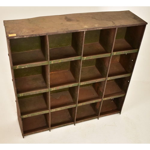 512 - A vintage 20th century factory industrial wall mounted / free-standing pigeon holes metal cabinet. T... 