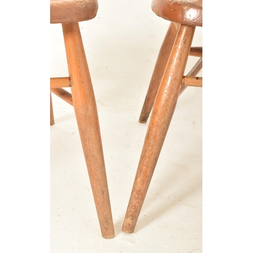 524 - A set a four retro mid 20th century circa 1960s oak wood children's fan back school chairs. Ecach ch... 