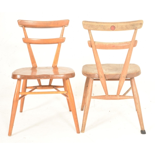 524 - A set a four retro mid 20th century circa 1960s oak wood children's fan back school chairs. Ecach ch... 