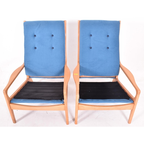 540 - In the manner of Fred Lowen (Australia) - a pair of retro mid 20th century beech framed & newly ... 