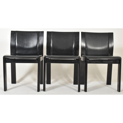 542 - A set of six vintage Italian high end designer leather covered dining chairs in black colourway, in ... 