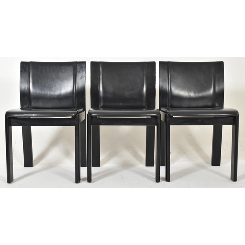 542 - A set of six vintage Italian high end designer leather covered dining chairs in black colourway, in ... 