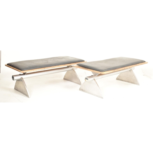 581 - Zoeftig - Zenky - a pair of late 20th century vintage plywood and steel airport terminal benches. Ea... 