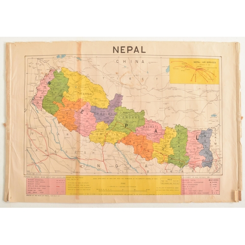 588 - Indian Book Depot - a vintage mid century 1980s paper map of Nepal. The map featuring brightly colou... 