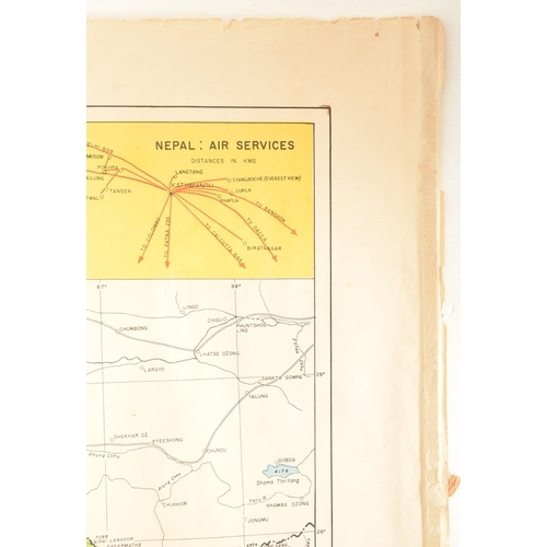 588 - Indian Book Depot - a vintage mid century 1980s paper map of Nepal. The map featuring brightly colou... 