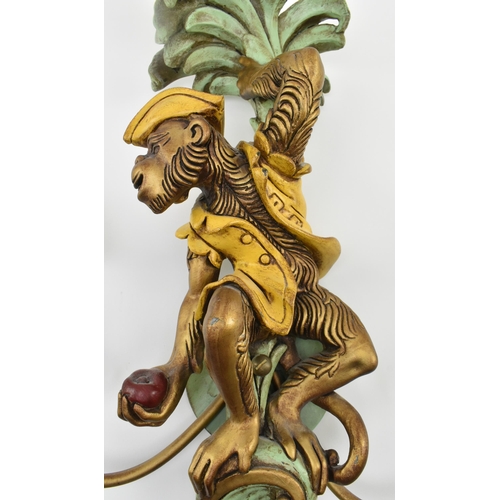 78 - A contemporary French style painted wood & metal whimsical monkey shaped wall light sconce. The ... 