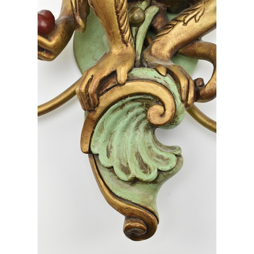 78 - A contemporary French style painted wood & metal whimsical monkey shaped wall light sconce. The ... 