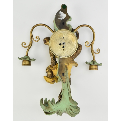 78 - A contemporary French style painted wood & metal whimsical monkey shaped wall light sconce. The ... 