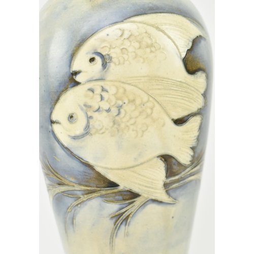 8 - William Moorcroft - an early 20th century circa 1920s / 1930s salt glaze pottery ' Fish ' baluster v... 