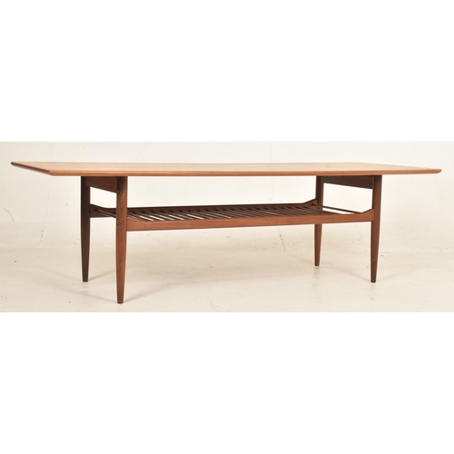 80 - Danish Modern Design - a retro mid 20th century teak Long John low occasional coffee table. The tabl... 