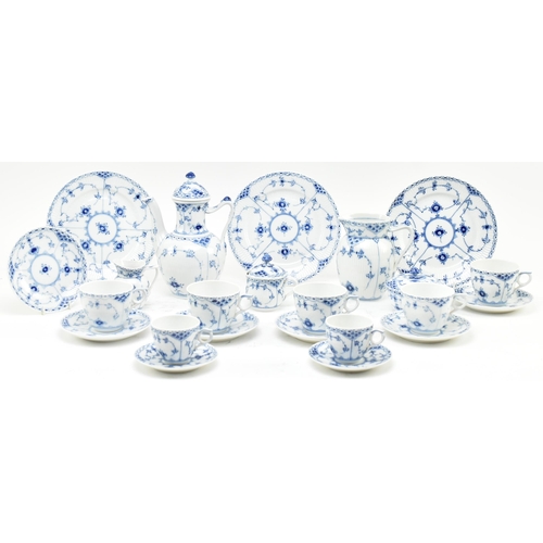 86 - A 1960s Royal Copenhagen porcelain blue fluted pattern part tea service. The lot comprising a hot wa... 