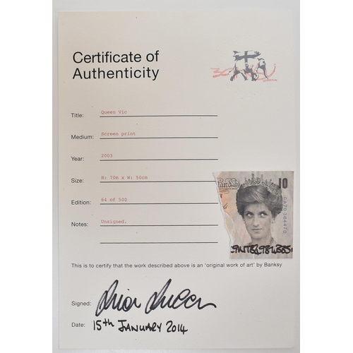 400 - Banksy (b.1974)
Queen Vic, 2003
Screenprint in colours on wove paper.
Limited edition 64/500. Unsign... 