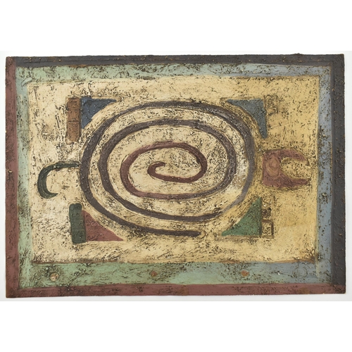 418 - A pair of vintage mid century Ecuadorian South American relief textured paintings in the style of Tr... 