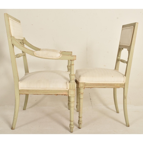 576 - A set of three 20th century French Louis XVI style chairs. The set comprising of two armchairs and a... 