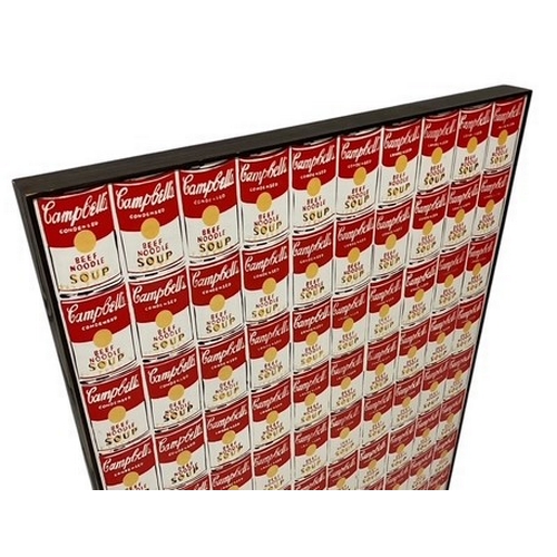 62 - John Lewis - a contemporary pop art inspired Andy Warhol Campbell's Soup print on board poster. Set ... 