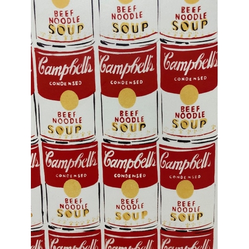 62 - John Lewis - a contemporary pop art inspired Andy Warhol Campbell's Soup print on board poster. Set ... 