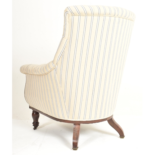 226A - An early 20th century mahogany framed & Ralph Lauren's fabric upholstered high buttoned back gentlem... 