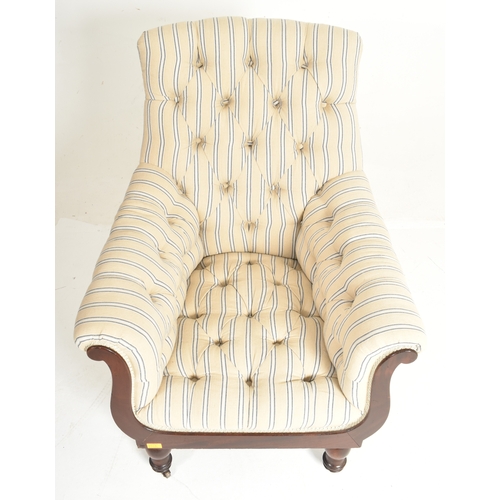 226A - An early 20th century mahogany framed & Ralph Lauren's fabric upholstered high buttoned back gentlem... 