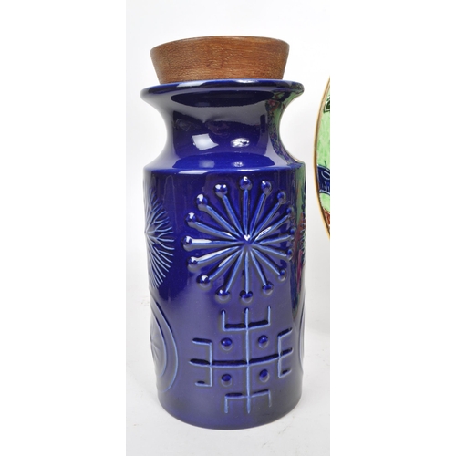 107 - Portmeirion - A pair of vintage 20th century blue totem kitchen storage jars. Having a wooden lid / ... 