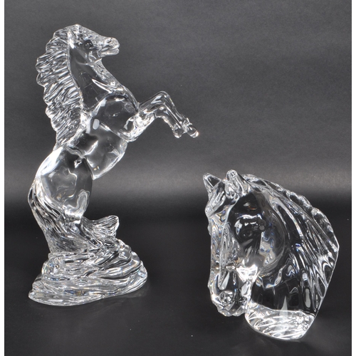 120 - Waterford - Two Waterford crystal ornaments in the form of a rearing horse. Together with a horse he... 