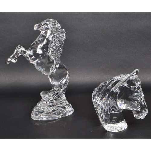 120 - Waterford - Two Waterford crystal ornaments in the form of a rearing horse. Together with a horse he... 