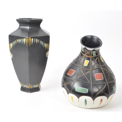 127 - Brentleigh Pottery - Two vintage mid 20th century Brentleigh Pottery ceramic vases. Each having blac... 