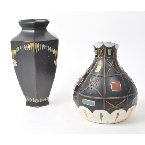 127 - Brentleigh Pottery - Two vintage mid 20th century Brentleigh Pottery ceramic vases. Each having blac... 