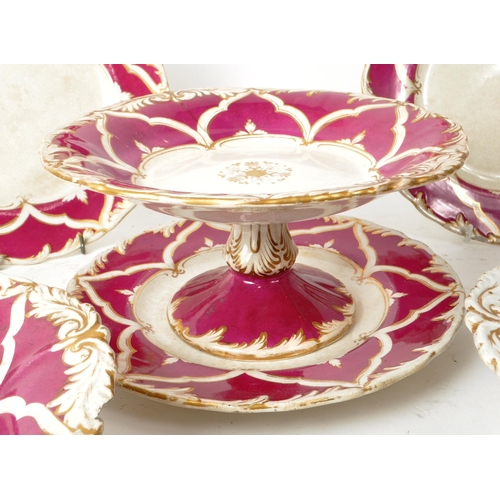 133 - A collection of early 19th century white and fuchsia sweet dishes and plates, comprising of three sw... 