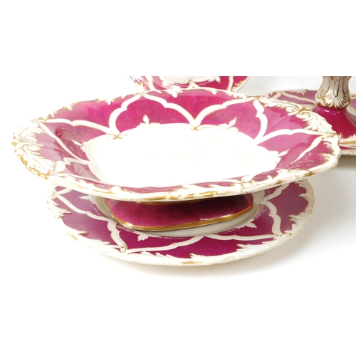 133 - A collection of early 19th century white and fuchsia sweet dishes and plates, comprising of three sw... 