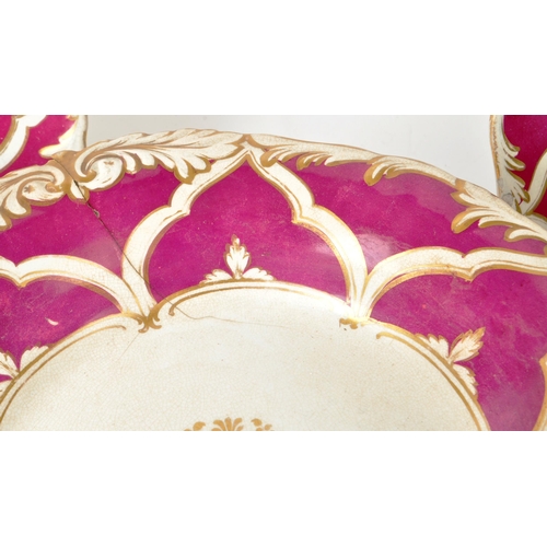 133 - A collection of early 19th century white and fuchsia sweet dishes and plates, comprising of three sw... 