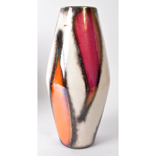 147 - A pair of West German Mid-20th-century studio pottery vases, comprised of a diamond-shaped, abstract... 