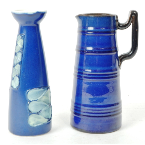 154 - Two vintage 20th-century studio pottery vases / jug, comprised of a Torquay blue glazed, single hand... 